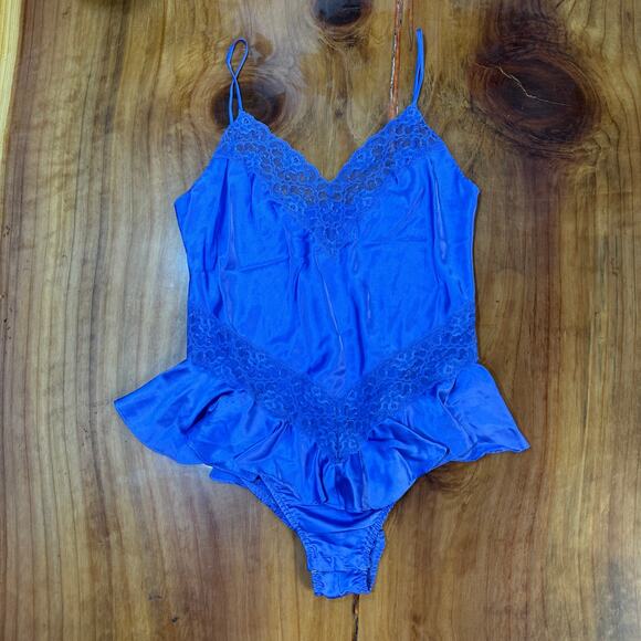 Vintage 90s Fredericks Lingerie Teddy Large Second skin Satin Lace J3-23 - Picture 1 of 6